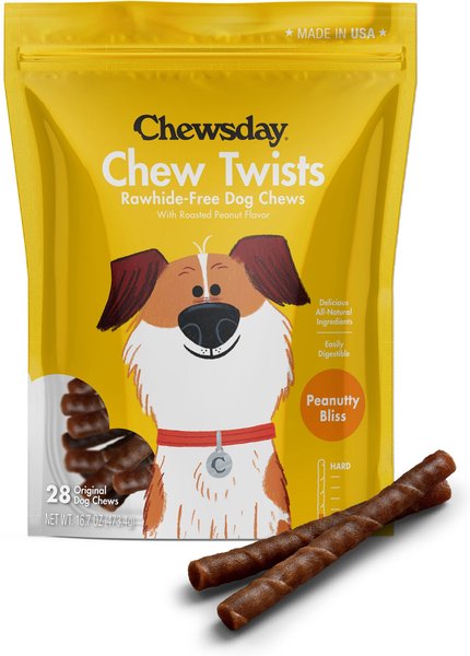 Chewsday Peanuty Bliss Chew Twists Rawhide-Free Dog Hard Chews， 28 count - Intensery