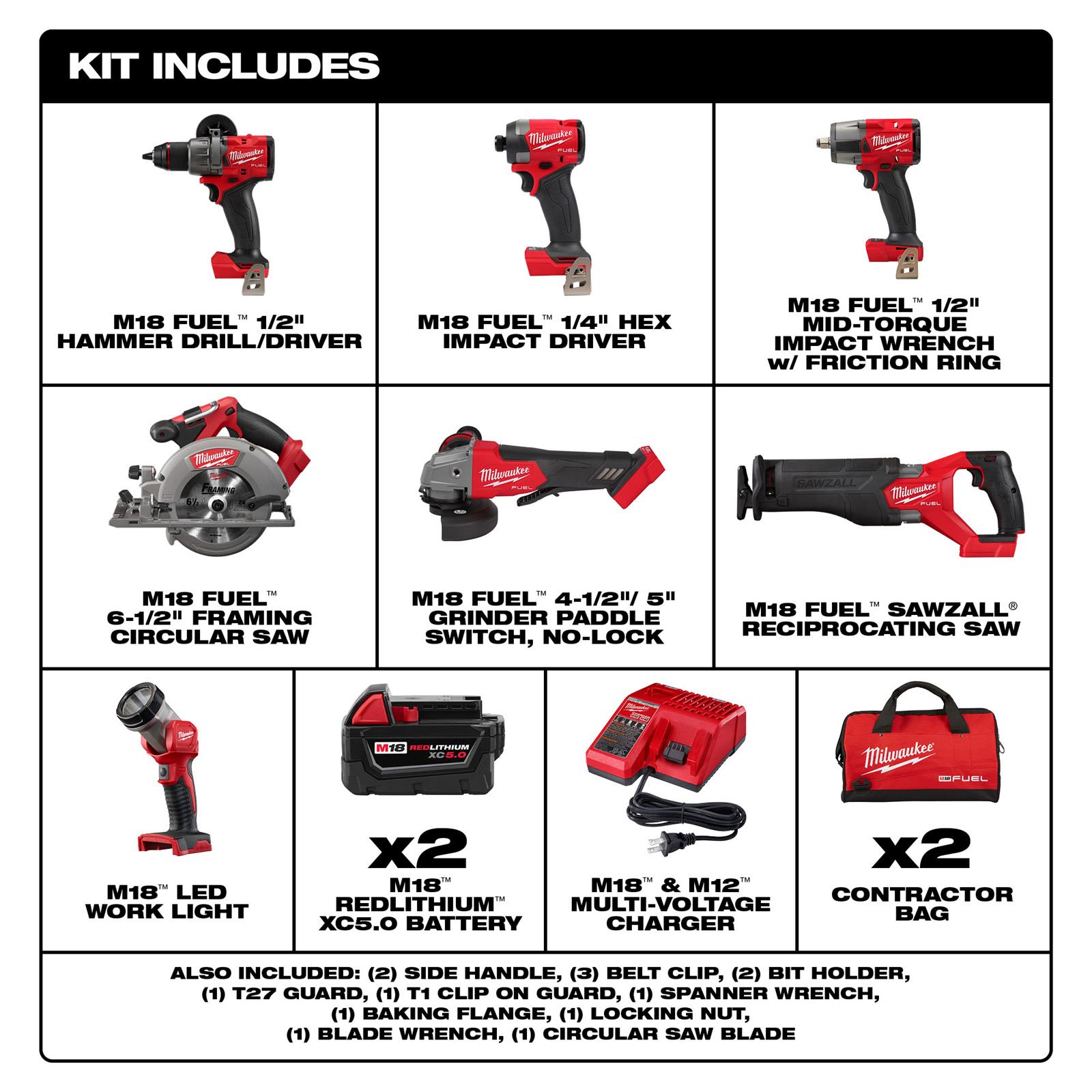 Milwaukee Tool 3697-27 Milwaukee M18 Brushless 7-Tool Combo Kits - Intensery