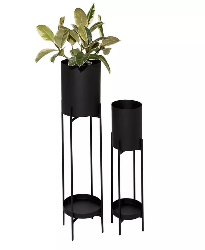 Rosemary Lane Black Metal Indoor Outdoor Planter with Removable Stand Set of 2 - Intensery