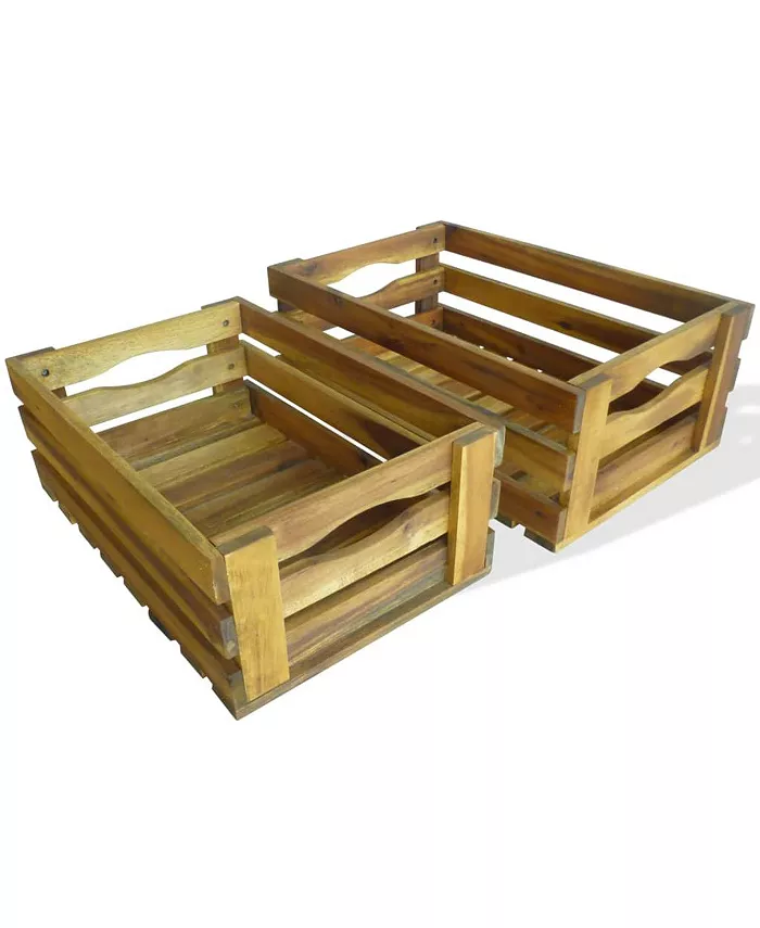 vidaXL Apple Crate Set 2 Pieces Solid Acacia Wood - Intensery