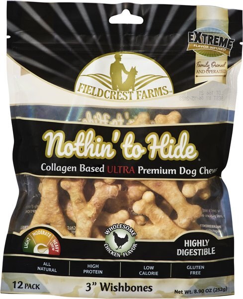 Fieldcrest Farms Nothin To Hide 3-in Ultra Wishbone Chicken Dog Treats， 12 count - Intensery