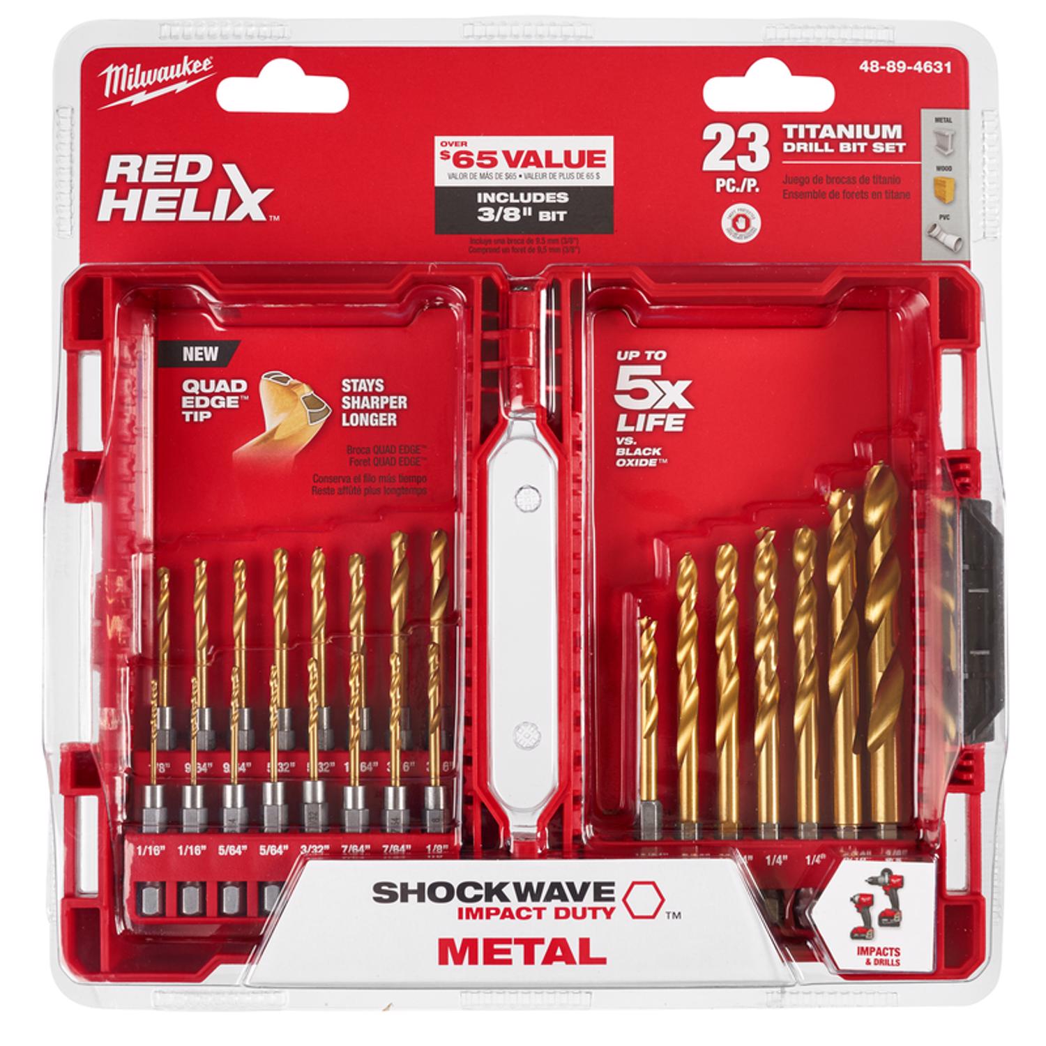Milwaukee Shockwave Titanium Red Helix Drill Bit Set 23 pc - Intensery