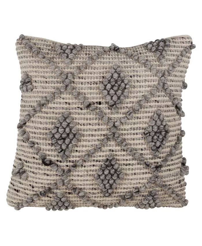 Saro Lifestyle Wool Blend Throw Pillow with Knotted Diamond Design， 18