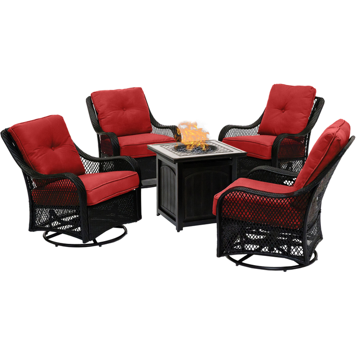 Hanover Orleans 5 pc Chocolate Brown Steel Woven Fire Pit Set Autumn Berry - Intensery