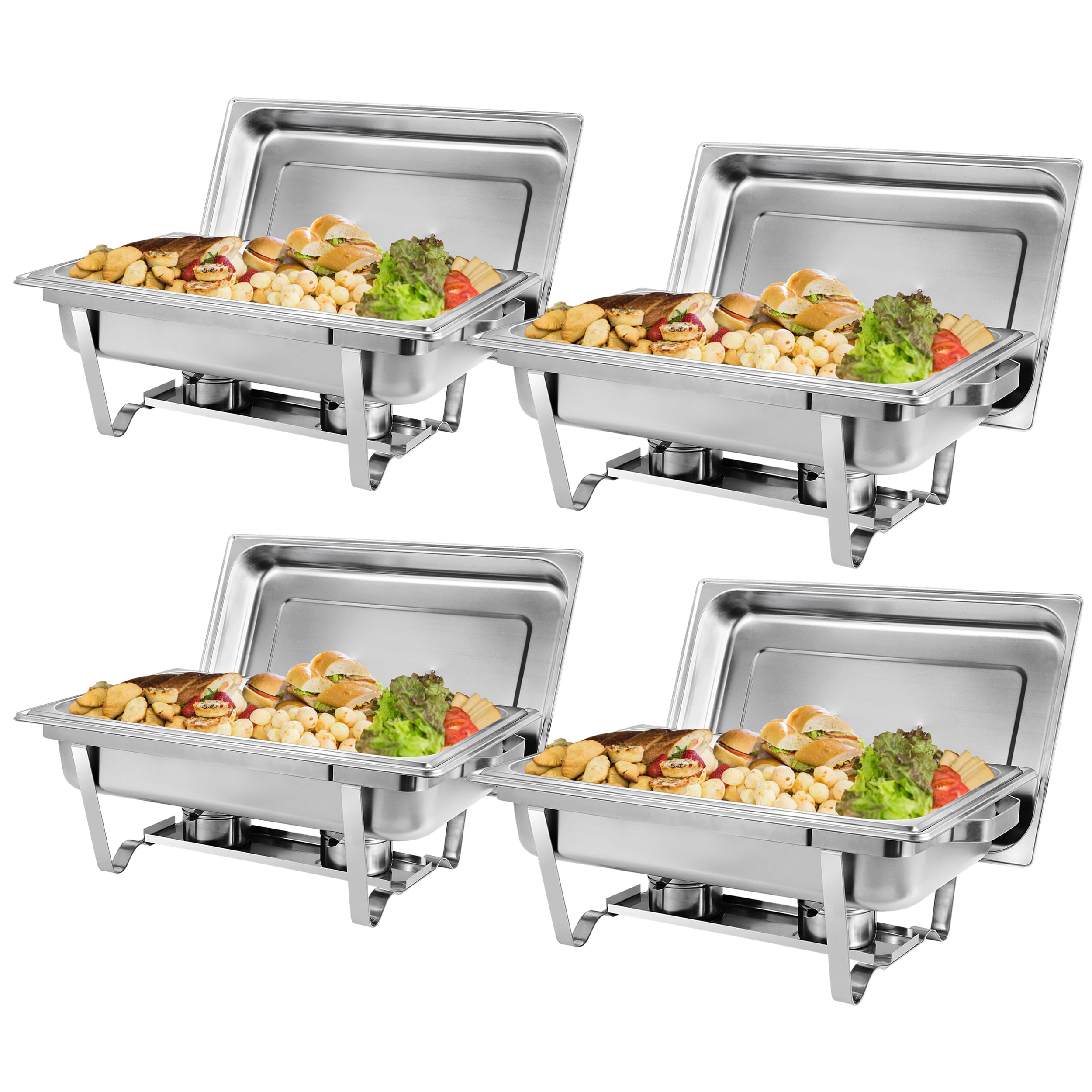 4 Pack of 8 Quart Stainless Steel Chafer Chafing Dish Buffet Set W/Water Pan, Food Pan, Fuel Holder - Intensery