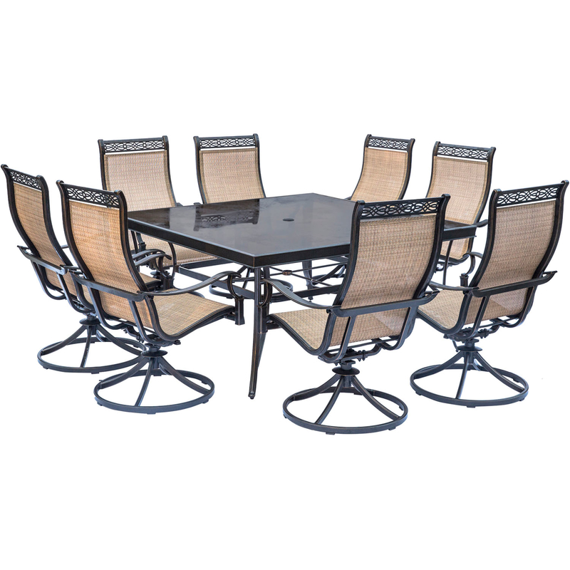 Hanover Monaco 9 pc Bronze Aluminum Swivel Dining Set - Intensery