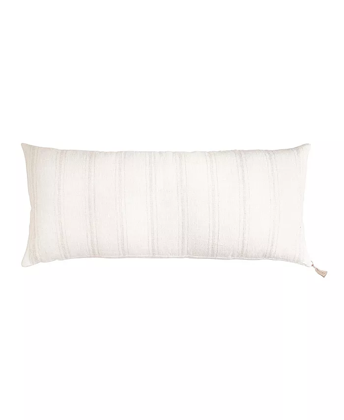 Anaya Home White With Beige Stripes Linen Down Alternative Long Pillow - Intensery