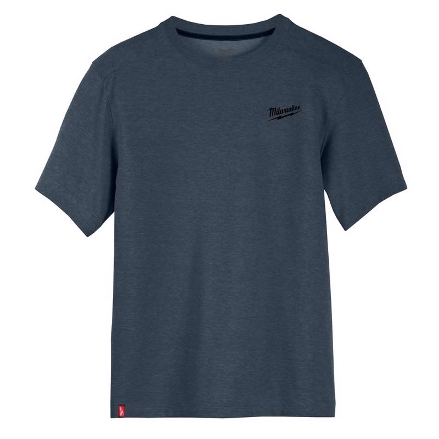 Milwaukee L Short Sleeve Men\u0027s Crew Neck Blue Hybrid Work Tee Shirt - Intensery