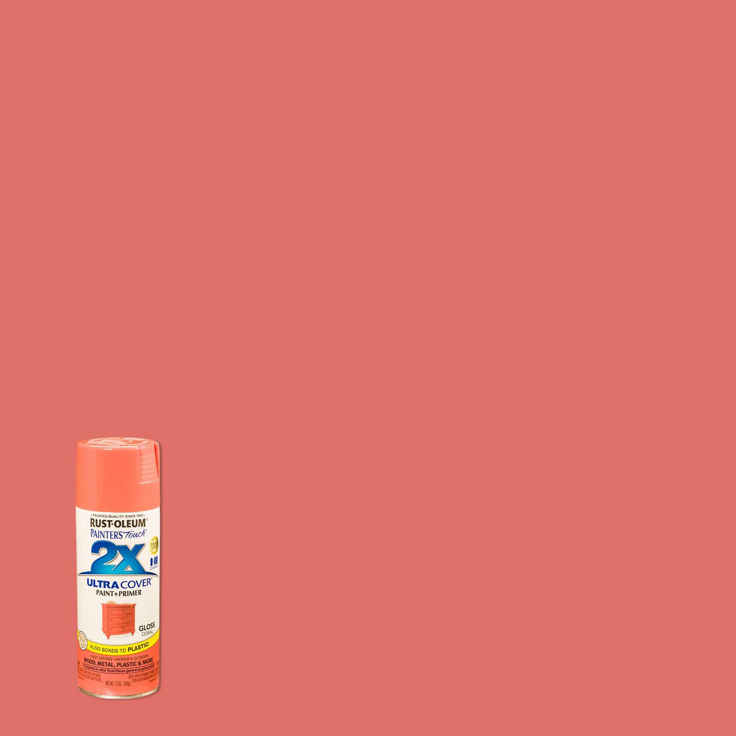 Rust-Oleum Painter\u0027s Touch 2X Ultra Cover Gloss Coral Paint+Primer Spray Paint 12 oz - Intensery