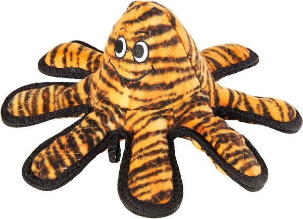 Tuffy's Mega Creature Tiger Print Octopus Squeaky Plush Dog Toy - Intensery