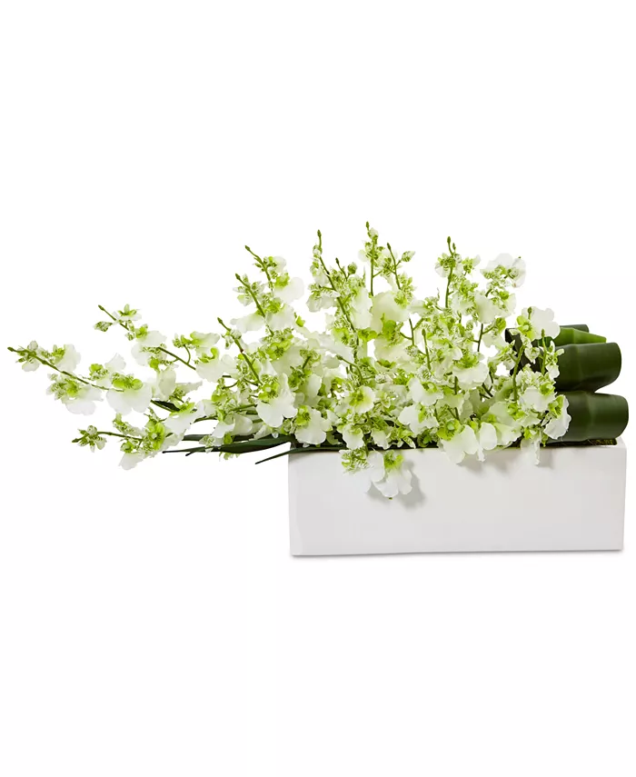 Nearly Natural Dancing Lady Orchid Artificial Plant in Rectangular Ceramic Planter - Intensery