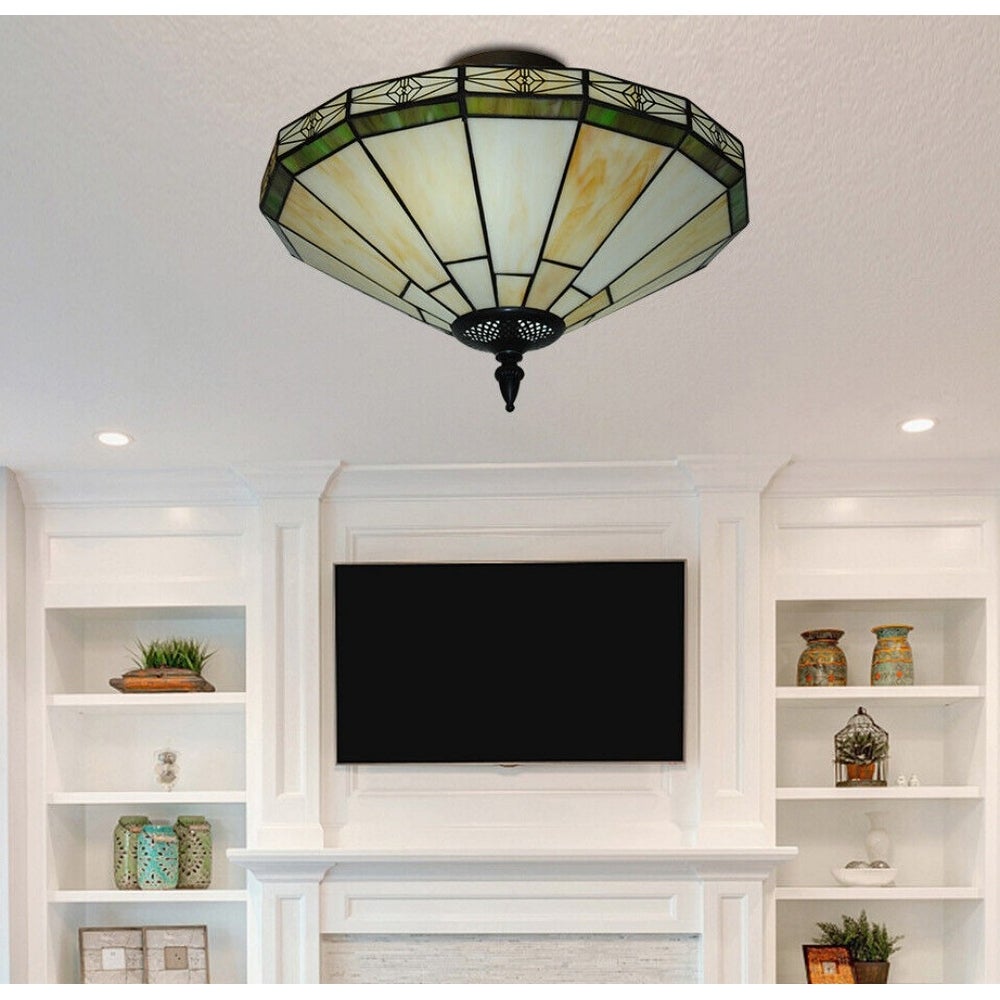 Tiffany Stained Glass Flush Ceiling Light Entryway Lighting - Intensery