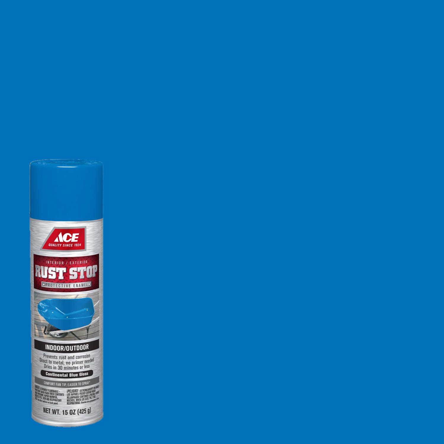 Ace Rust Stop Gloss Continental Blue Protective Enamel Spray Paint 15 oz - Intensery