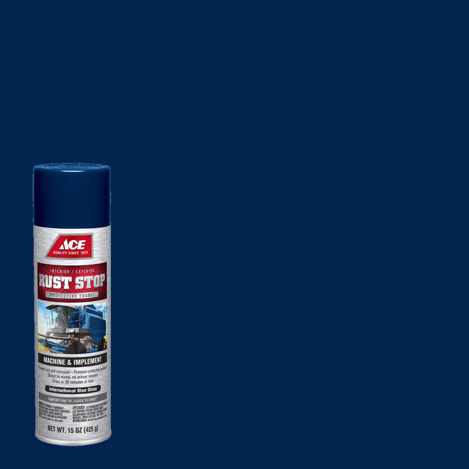 Ace Rust Stop Machine \u0026 Implement Gloss International Blue Protective Enamel Spray Paint 15 oz - Intensery