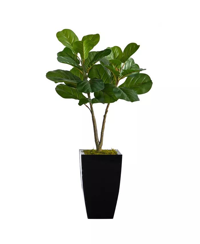 Nearly Natural 3' Fiddle Leaf Fig Artificial Tree in Metal Planter - Intensery