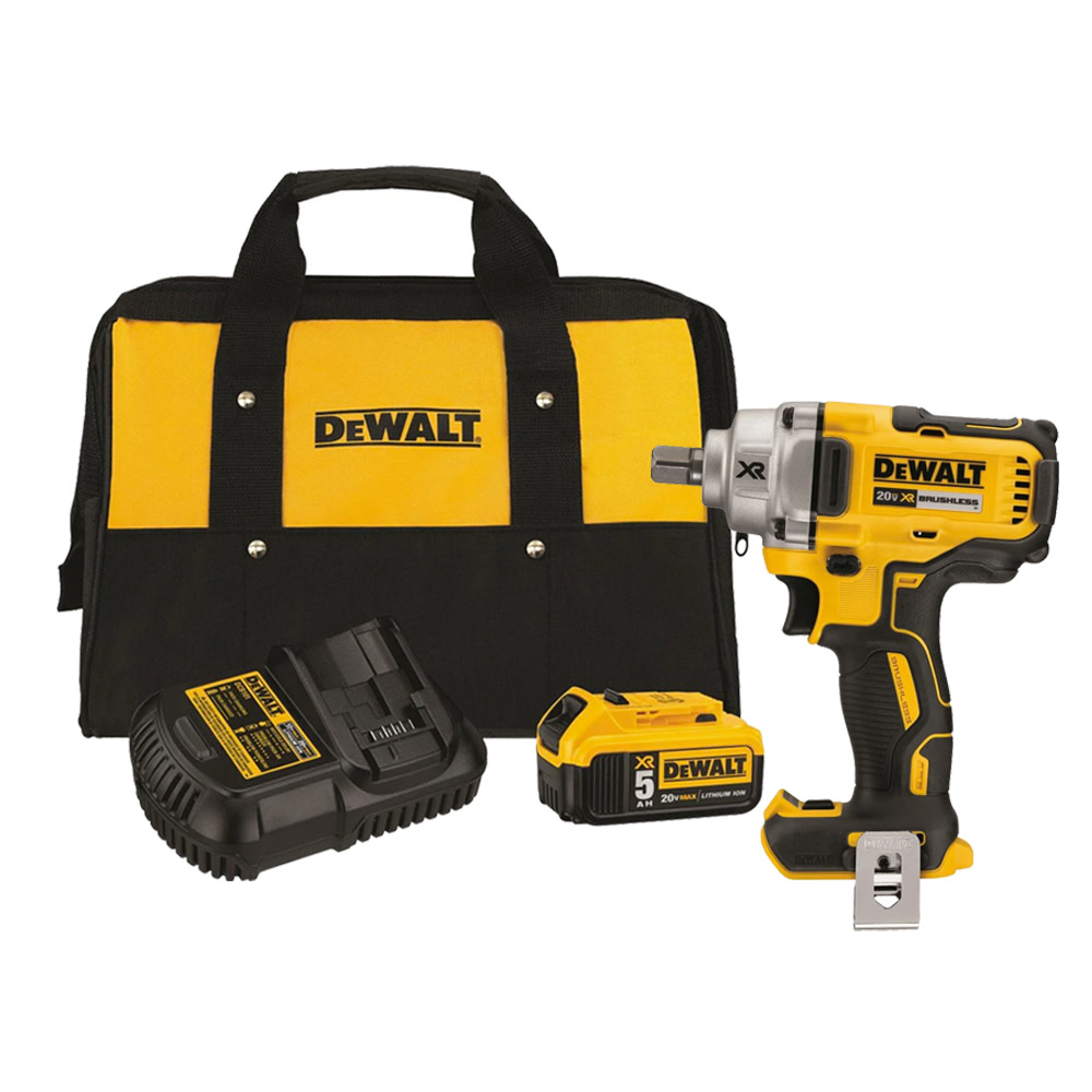 20V MAX XR 1/2 in Mid-Range Cordless Impact Wrench with Detent Pin Anvil with 5.0 Ah Battery Charger Kit with Bag - Intensery