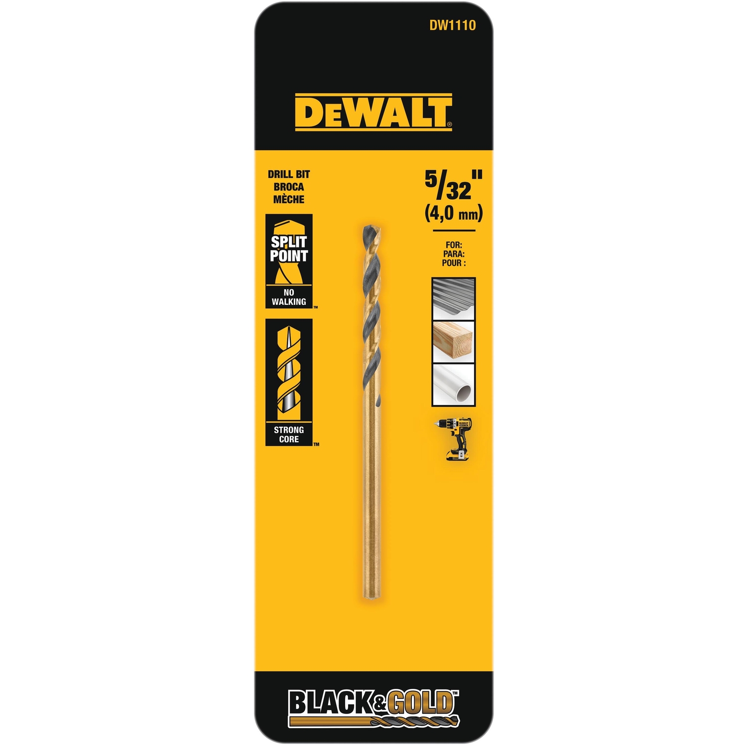 DeWalt Black \u0026 Gold 5/32 in. X 3.12 in. L High Speed Steel Split Point Drill Bit 1 pc - Intensery