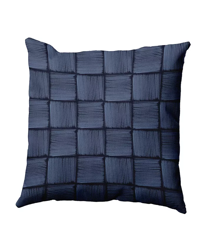 E by Design 16 Inch Navy Blue and Light Blue Decorative Squares Throw Pillow - Intensery