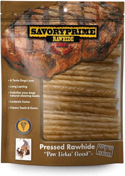 Savory Prime Natural Rawhide Twists Dog Treats， 5-in - Intensery