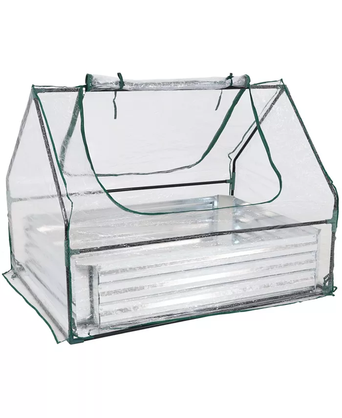 Sunnydaze Decor Galvanized Steel Raised Bed with Greenhouse Kit - 4 ft x 3 ft - Intensery
