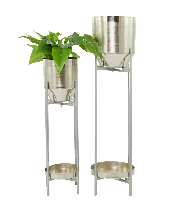 Rosemary Lane Silver-Tone Metal Planter with Removable Stand Set of 2 - Intensery