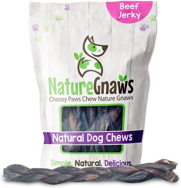 Nature Gnaws 11-12-inch Braided Beef Jerky Dog Chews， 5 count - Intensery