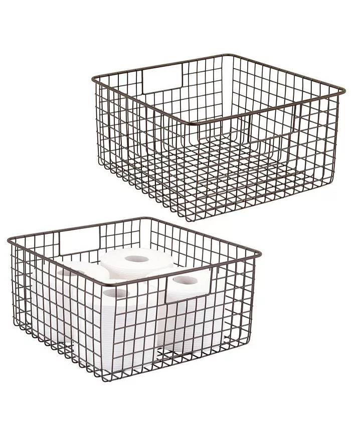 mDesign Bath Metal Storage Organizer Basket， 2 Pack - Intensery