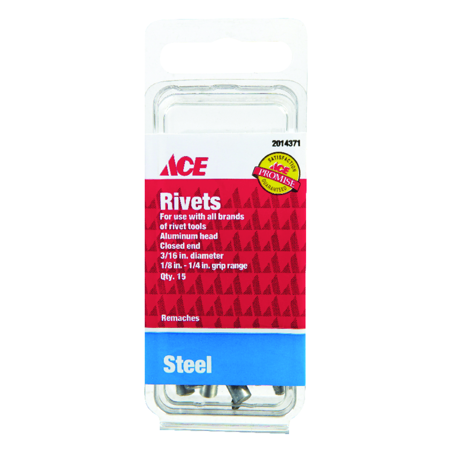 Ace 3/16 in. D X 1/4 in. Steel Rivets Silver 15 pk - Intensery