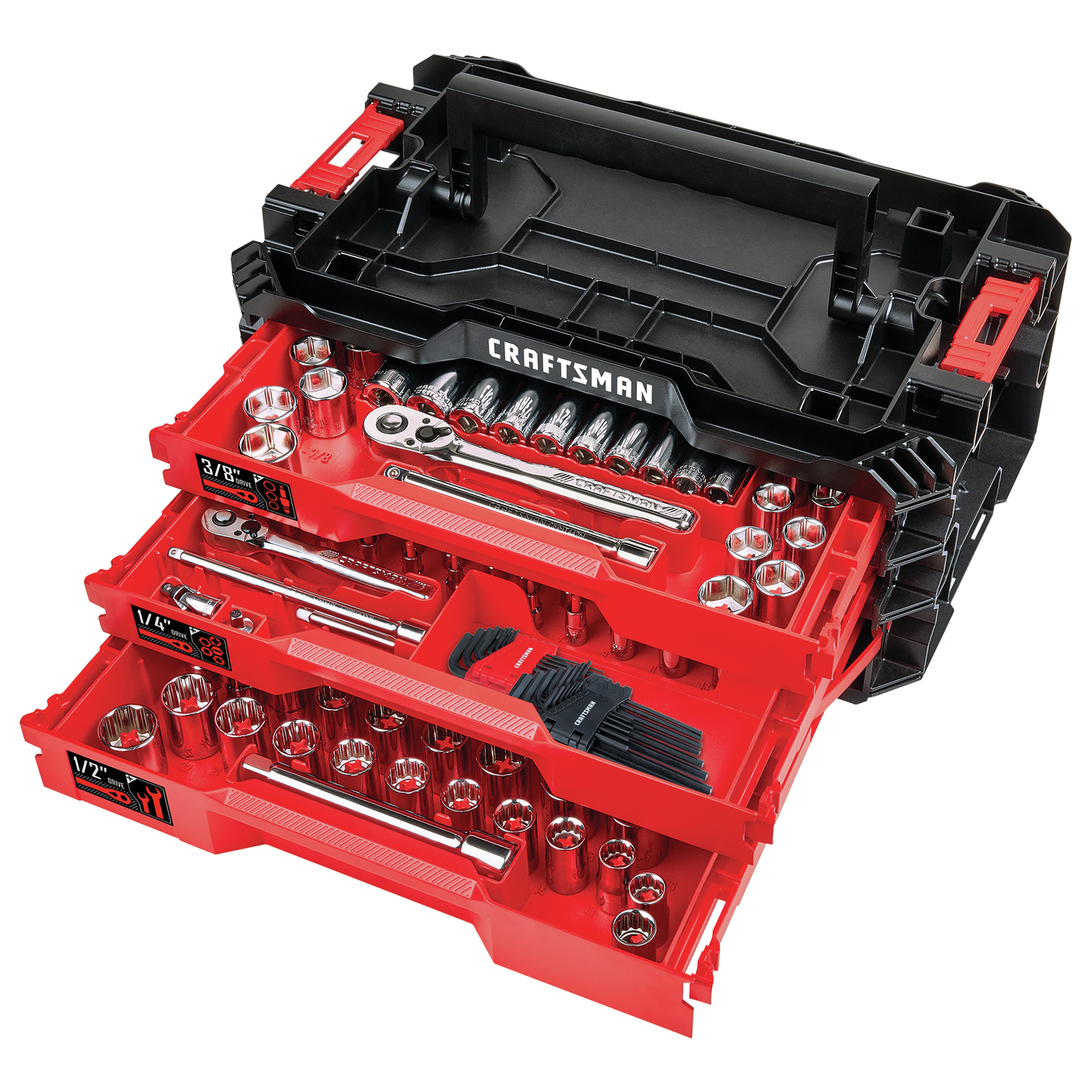 Craftsman VersaStack 1/4， 3/8 and 1/2 in. drive Metric and SAE 6 Point Mechanic\u0027s Tool Set 216 pc - Intensery