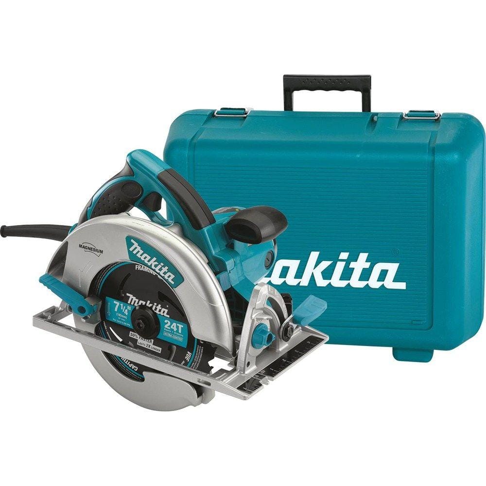 Makita 15 Amp 7-1/4 in. Corded Lightweight Magnesium Circular Saw with LED Light, Dust Blower, 24T Carbide blade, Hard Case 5007MG - Intensery