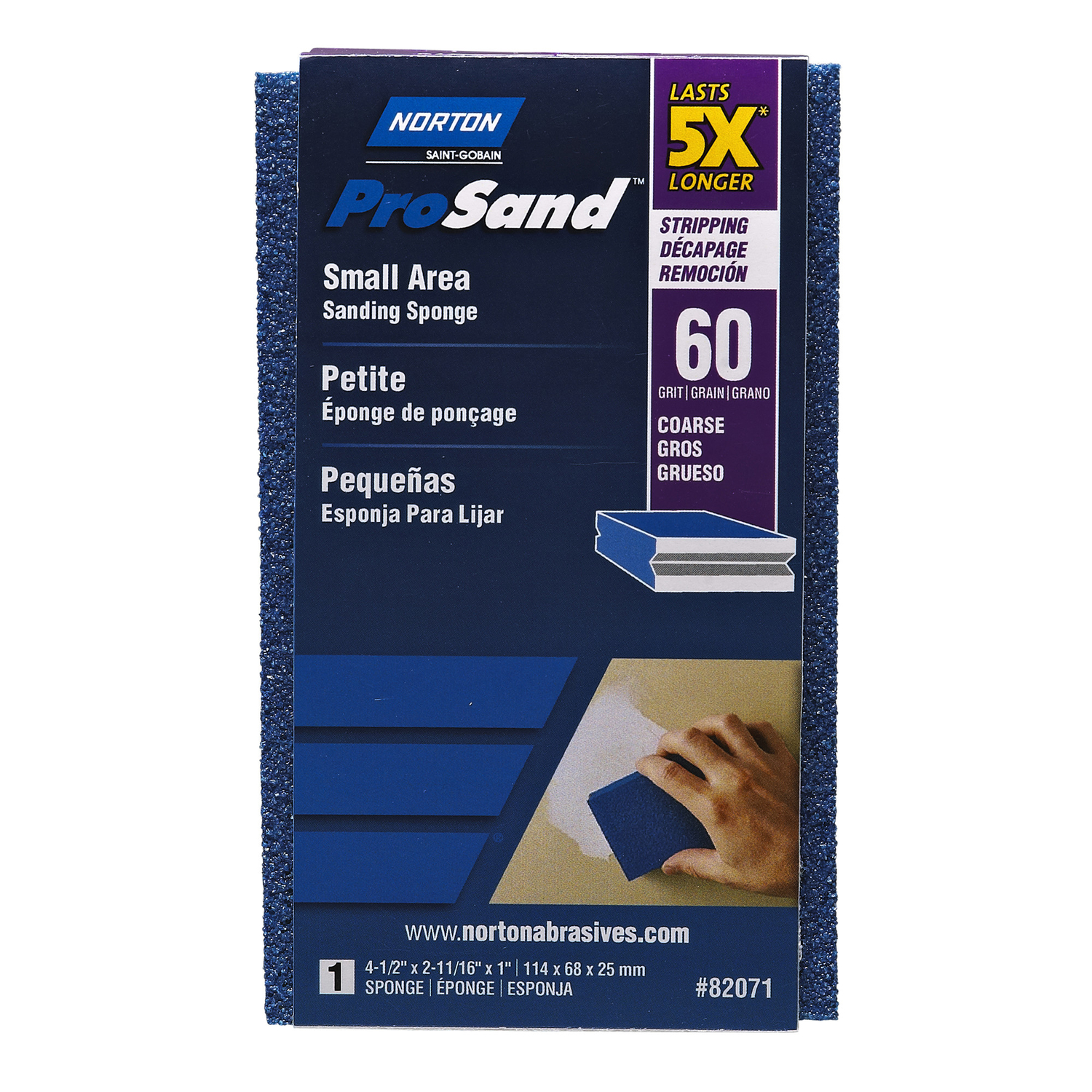 Norton ProSand 4.5 in. L X 2.69 in. W X 1 in. 60 Grit Coarse Small Area Sanding Sponge - Intensery
