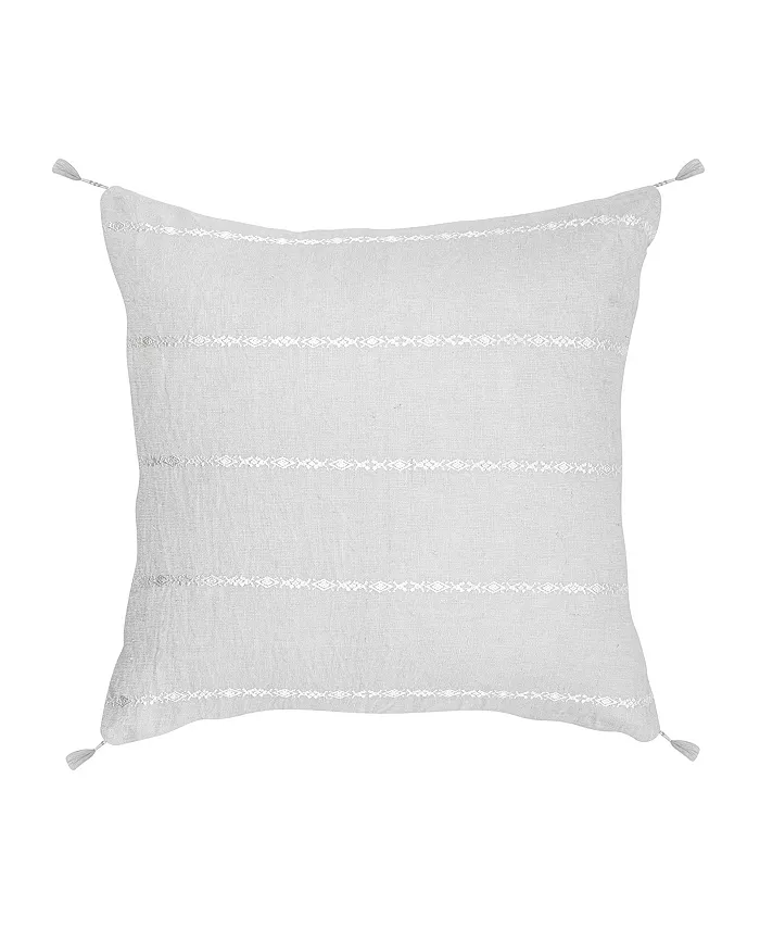Anaya Home Light Grey White Embr Stripes Linen Down Alternative Throw Pillow - Intensery
