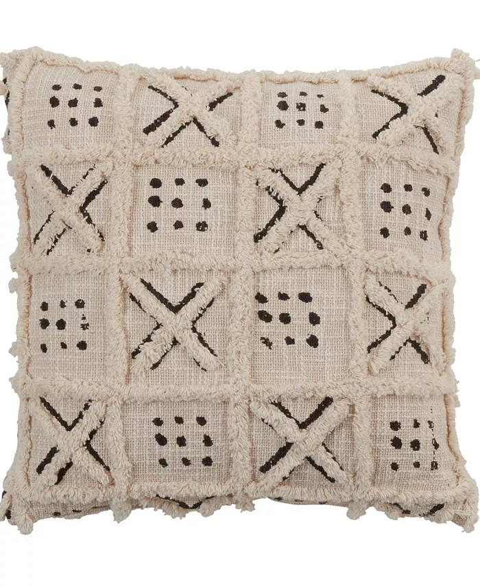 Saro Lifestyle Tufted Block X-Print Decorative Pillow， 18