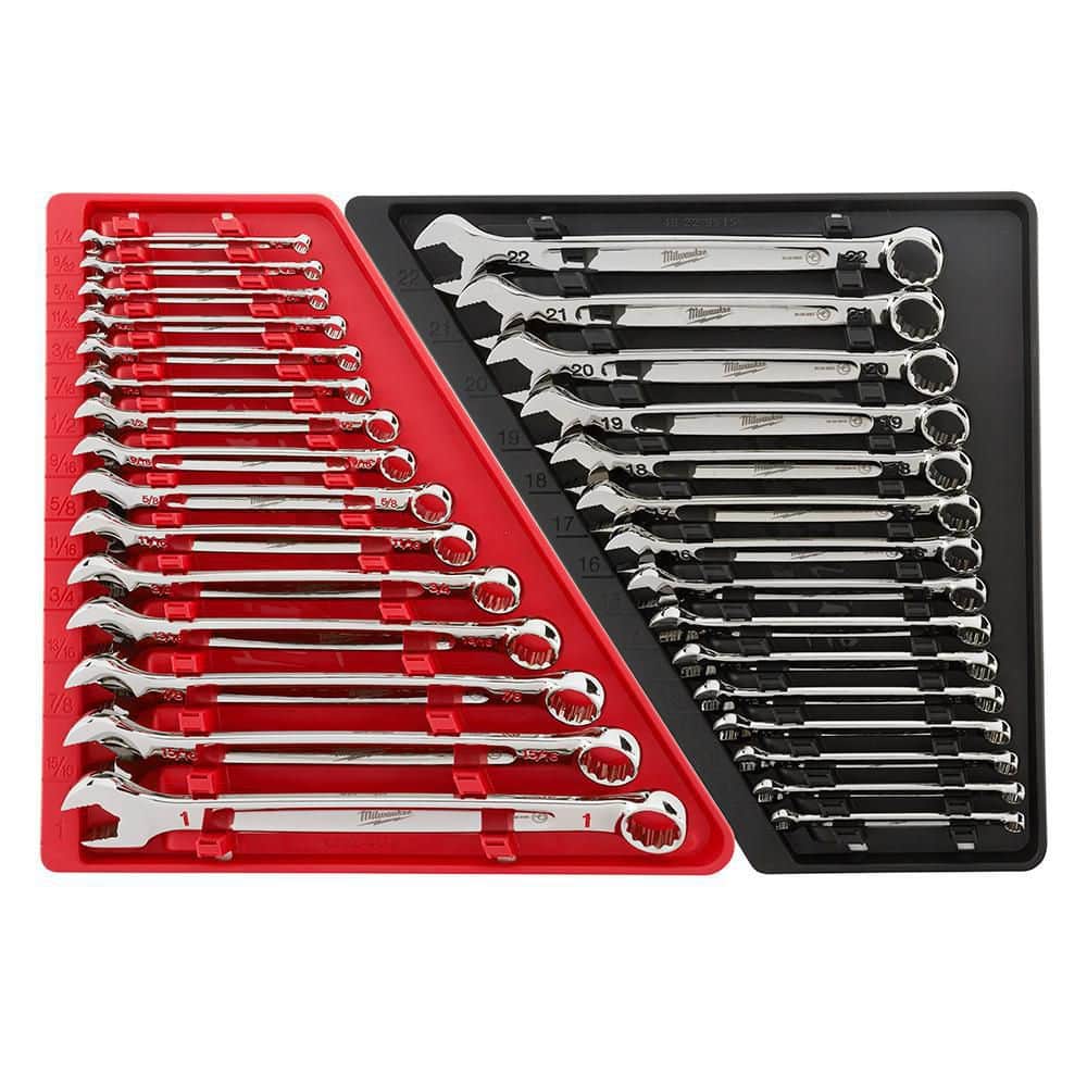 Milwaukee Combination SAE and Metric Wrench Mechanics Tool Set (30-Piece) 48-22-9415-48-22-9515 - Intensery