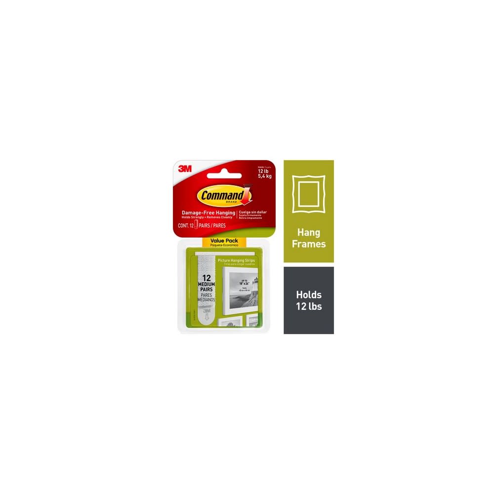 3M Command Medium 2.75 x 0.75 Picture Hanging Strip 12pk - Intensery