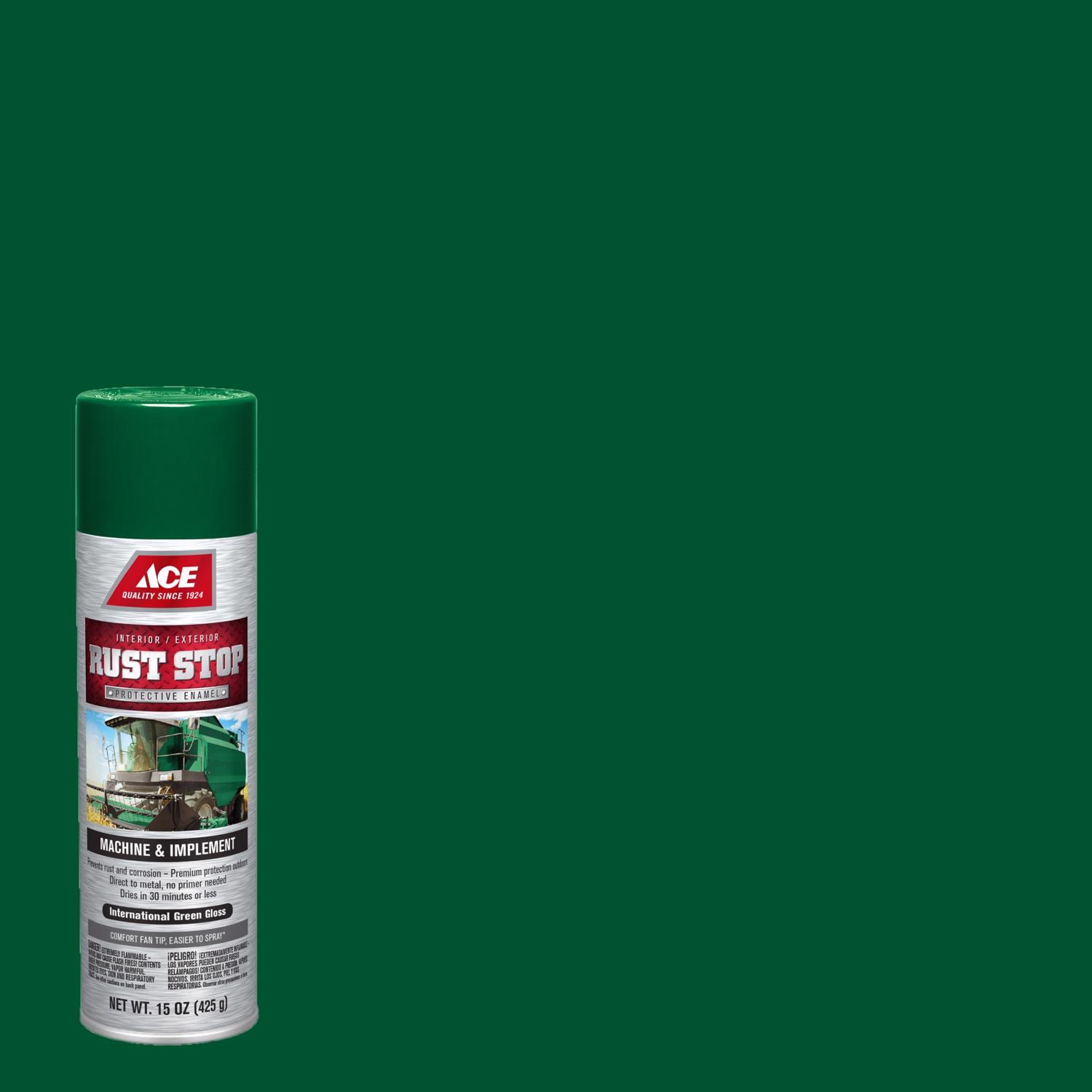 Ace Rust Stop Machine \u0026 Implement Gloss International Green Protective Enamel Spray Paint 15 oz - Intensery
