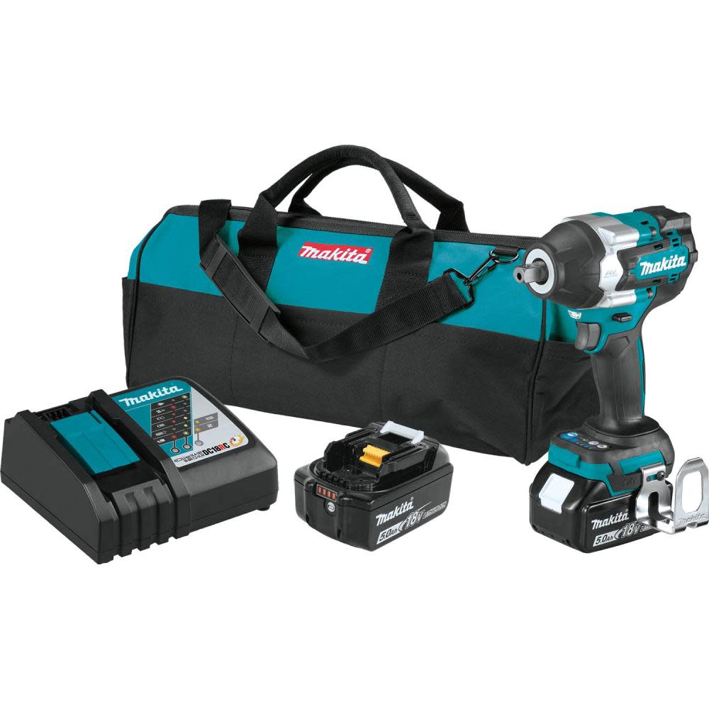18V LXT® Lithium-Ion Brushless Cordless 4-Speed Mid-Torque 1/2 Sq. Drive Impact Wrench Kit w/ Detent Anvil (5.0Ah) - Intensery