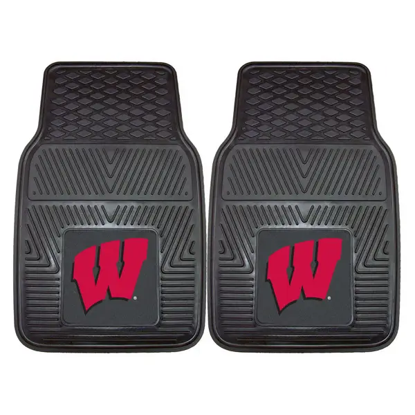 FANMATS University of Wisconsin Badgers Black 2-Piece Vinyl Car Mat Set - Intensery