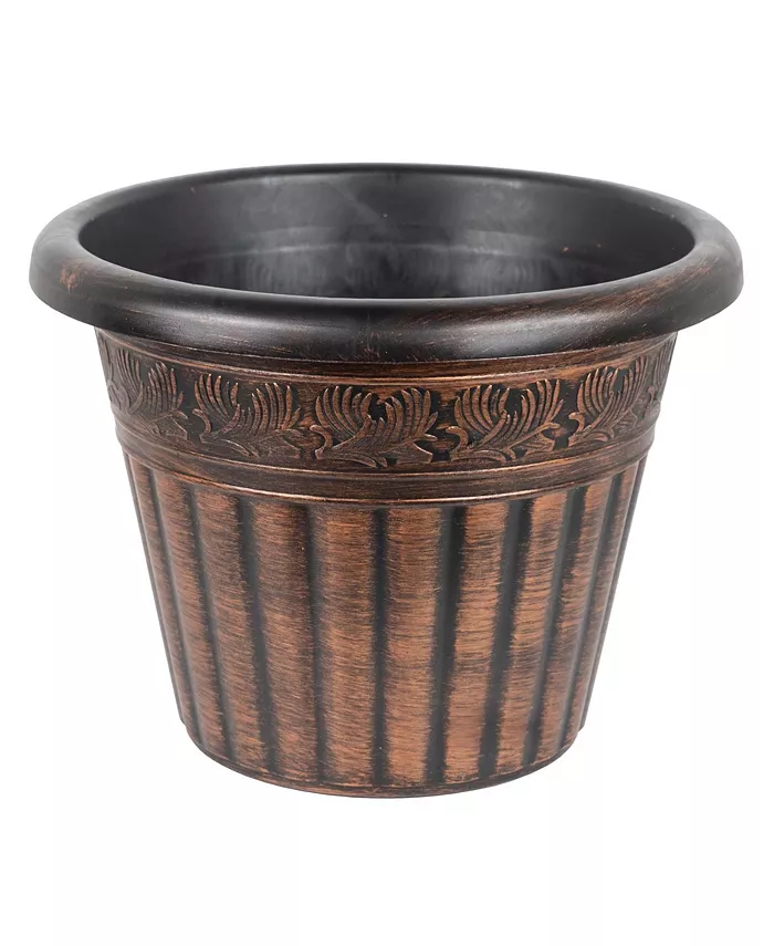 Garden Elements Outdoor Dragon Banded Plastic Planter Bronze 13 Inches - Intensery