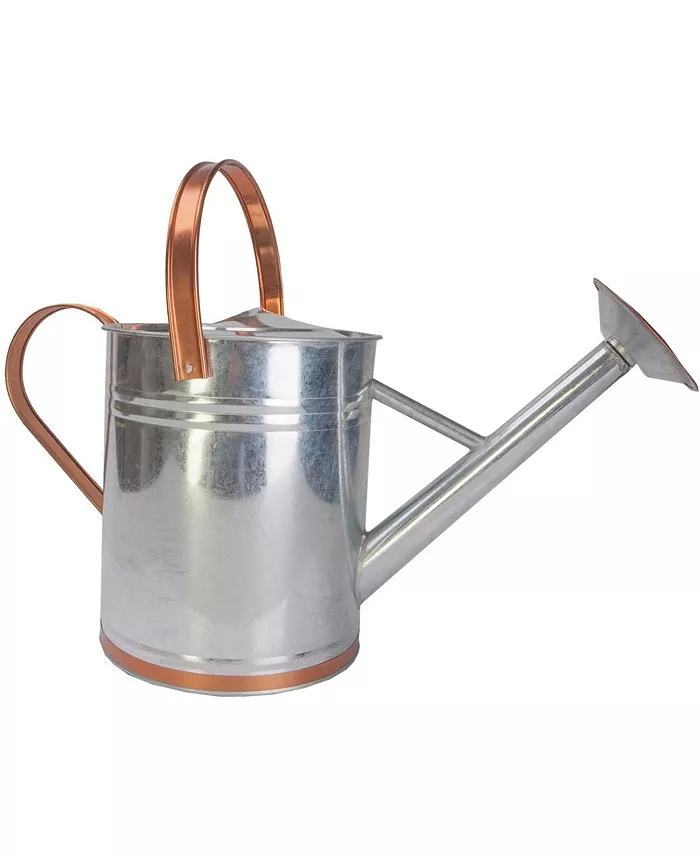 Panacea Metal Watering Can， Galvanized Silver Copper Accents， 2 Gal - Intensery