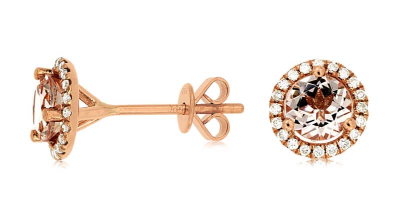 Royal Jewelry 14K Rose Gold Diamond and Morganite Earrings - Intensery