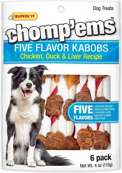 RUFFIN' IT Chomp'Ems Five Flavor Kabobs Dog Treats， 6 count - Intensery