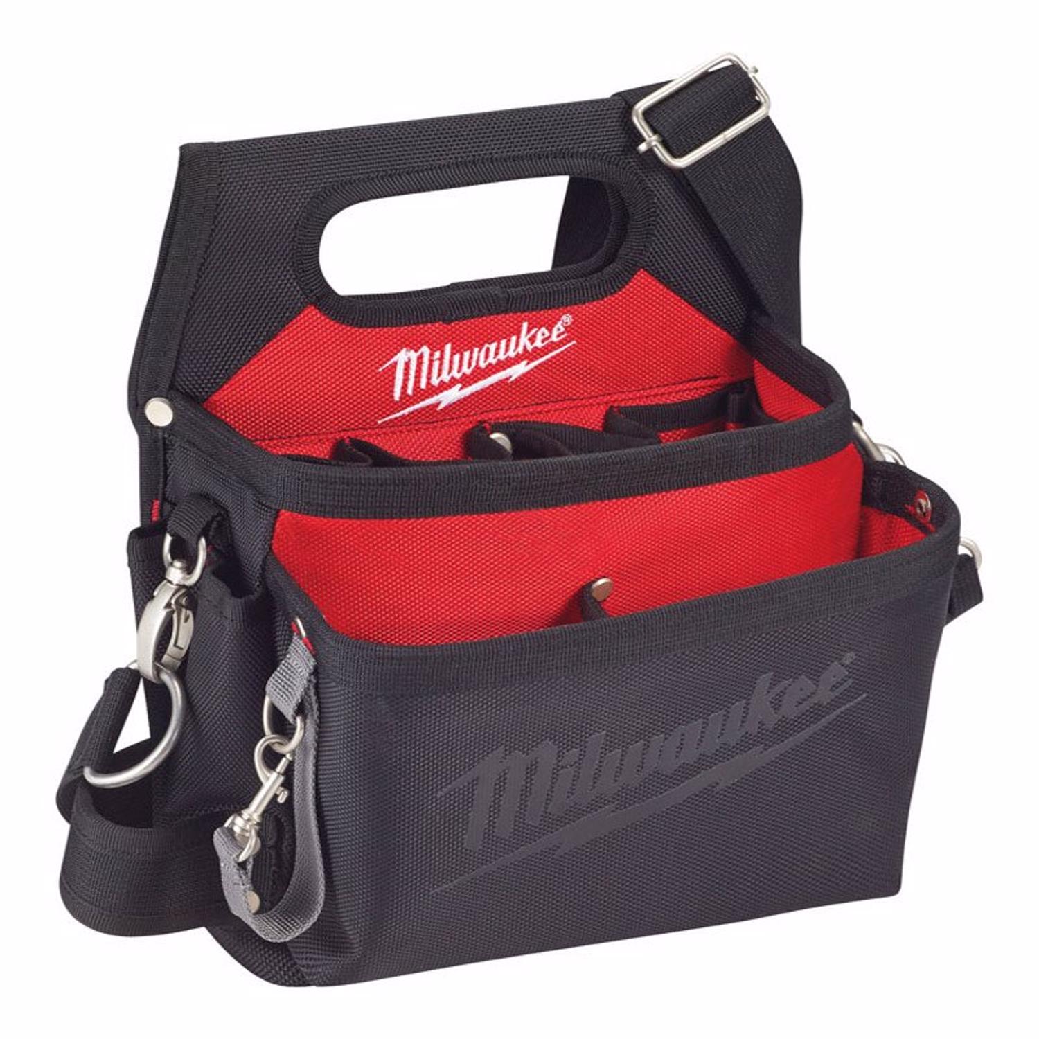 Milwaukee 12.8 in. W X 3.5 in. H Ballistic Nylon Electrician\u0027s Pouch 15 pocket Black/Red 1 pc - Intensery