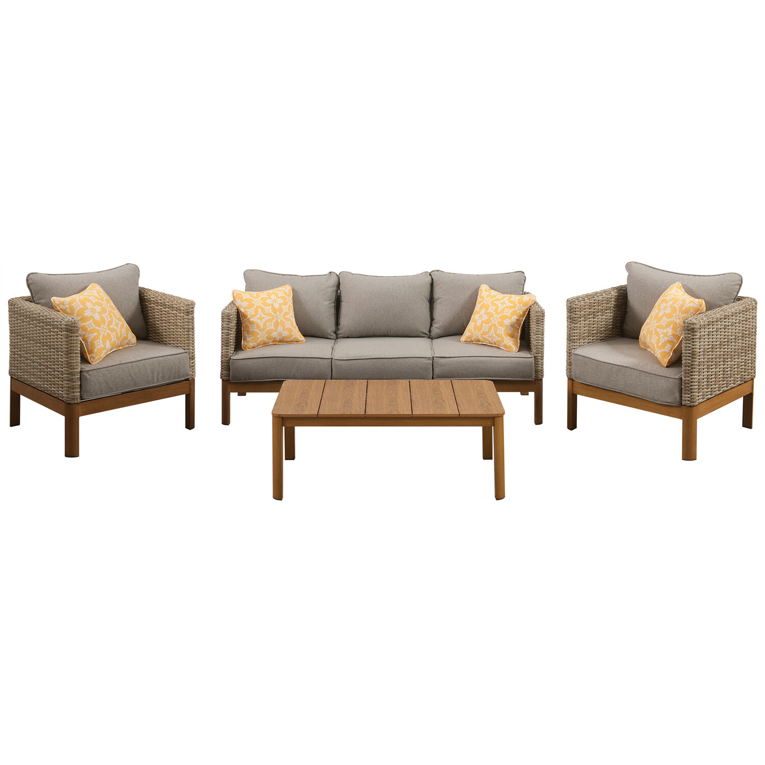 Mod Blake 4 pc Brown Aluminum Modern Deep Seating Set Gray - Intensery