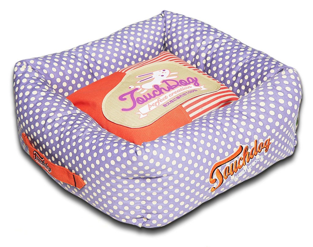 Touchdog Polka-Striped Polo Easy Wash Squared Fashion Dog Bed in Orange， Lavender (Large) - Pet Life PB60PLLG - Intensery