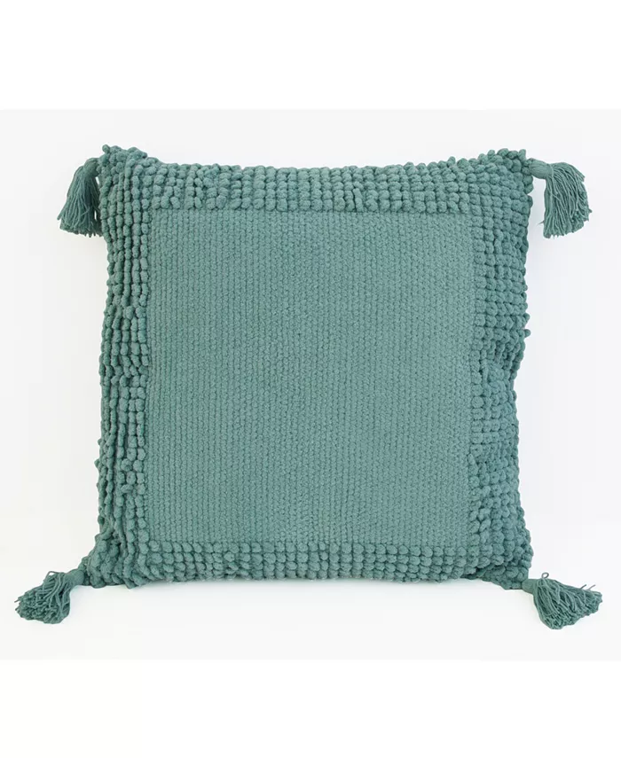 THRO 20x20 Lisburn Chenille Tassel Pillow in Turquoise - Intensery