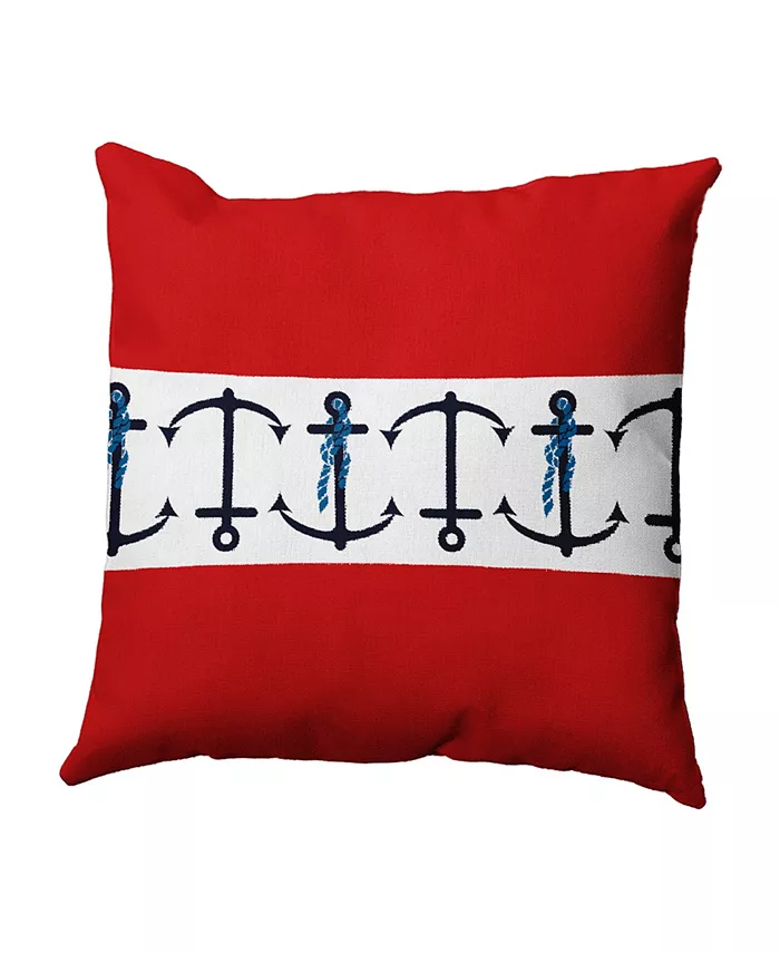 E by Design Anchor Stripe 16 Inch Red Decorative Nautical Throw Pillow - Intensery