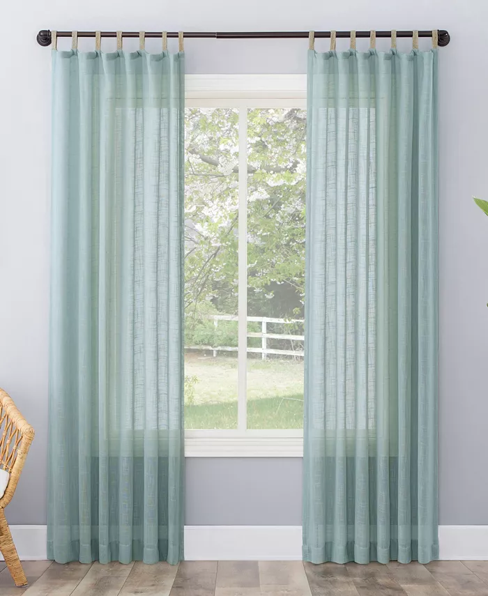 No. 918 Ceri Texture Jute Tabs Semi-Sheer Tab Top Curtain Panel， 50