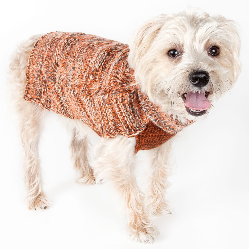Pet Life Royal Bark Heavy Cable Knitted Designer Fashion Dog Sweater in Light Brown， Tangerine and Grey (X-Small) - Pet Life SW16TNOXS - Intensery