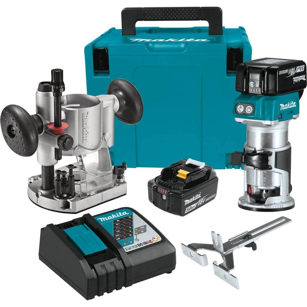 Makita 5.0 Ah 18V LXT Lithium-Ion Brushless Cordless Compact Router Kit XTR01T7 - Intensery